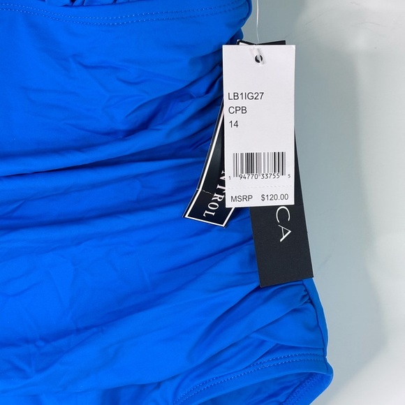 La Blanca Women's One Piece Swimsuit High Neck Keyhole Island Goddess Capri Blue - Picture 9 of 9